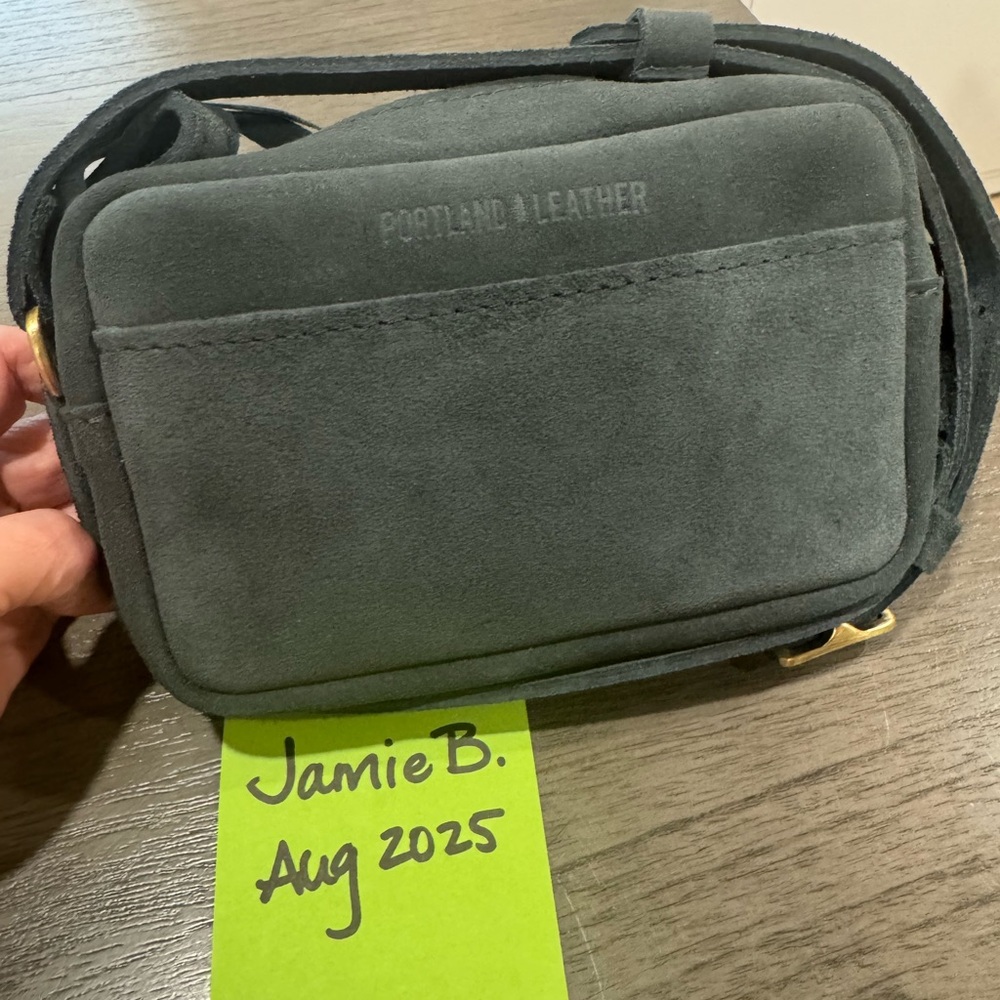 Portland Leather Suede Crossbody small camera Bag in peppercorn